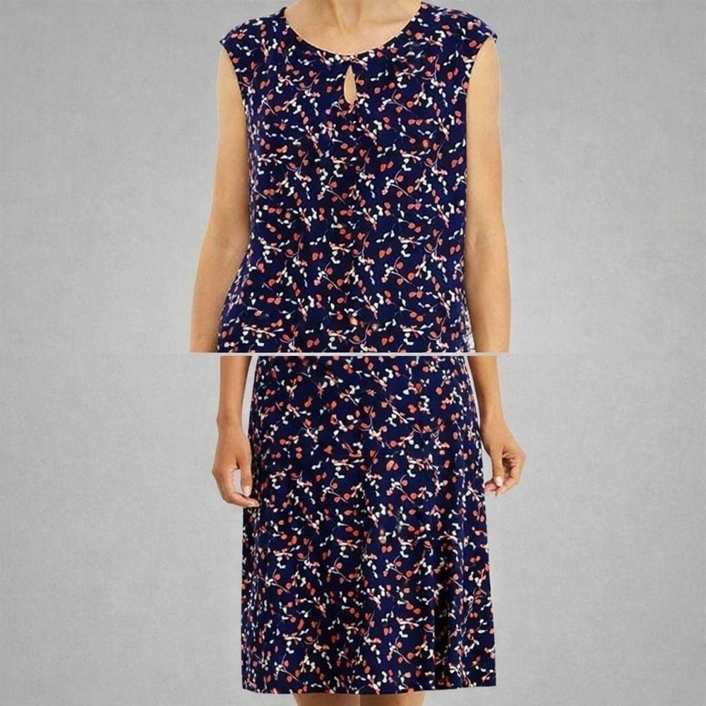 Kasper Midi Skirt Top Outfit Floral Navy White Coral Size Small